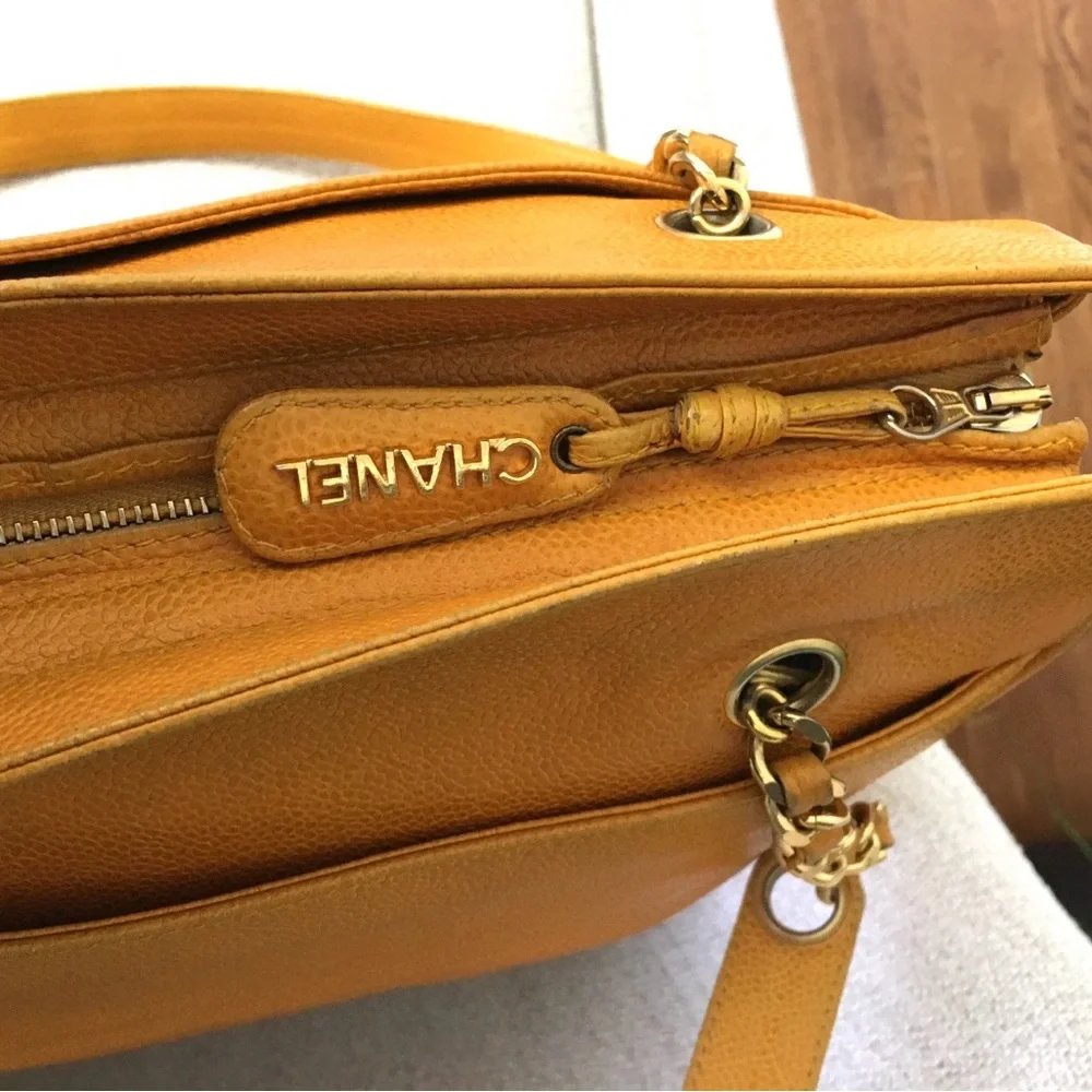 Authentic CHANEL large yellow caviar leather executive tote